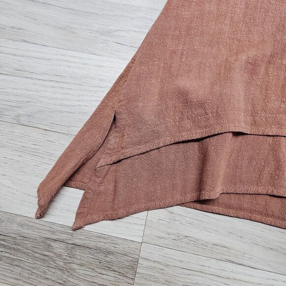 Simply Noelle Womens Blouse Terracotta Brown Medium High Low Layers Butttons 3/4 - Picture 7 of 10